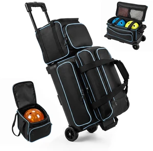 VEVOR 3 Ball Bowling Bag Double Roller Bag with Separate Shoe Compartment, for Bowling Shoes (Up To US Men Size 16), Rolling Ball Bag w/ Wheel, Accessory Pocket, Retractable Handle Extends to 40 in VEVOR 3 Ball Bowling Bag Double Roller Bag with Separate Shoe Compartment, for Bowling Shoes (Up To US Men Size 16), Rolling Ball Bag w/ Wheel, Accessory Pocket, Retractable Handle Extends to 40 in
