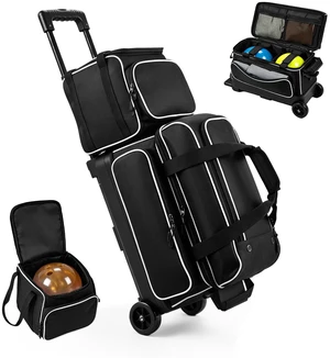 VEVOR 3 Ball Bowling Bag Double Roller Bag with Separate Shoe Compartment, for Bowling Shoes (Up To US Men Size 16), Rolling Ball Bag w/ Wheel, Accessory Pocket, Retractable Handle Extends to 40 in VEVOR 3 Ball Bowling Bag Double Roller Bag with Separate Shoe Compartment, for Bowling Shoes (Up To US Men Size 16), Rolling Ball Bag w/ Wheel, Accessory Pocket, Retractable Handle Extends to 40 in
