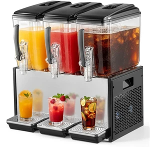 VEVOR Commercial Beverage Dispenser 3 Tanks 12 L / 12.7 QT Per Tank, Stainless Steel Juice Dispenser, Ice Tea Drink Machine with 45 to 54 Cooling Temperature, for Cold Drink Restaurant Bar Party VEVOR Commercial Beverage Dispenser 3 Tanks 12 L / 12.7 QT Per Tank, Stainless Steel Juice Dispenser, Ice Tea Drink Machine with 45 to 54 Cooling Temperature, for Cold Drink Restaurant Bar Party