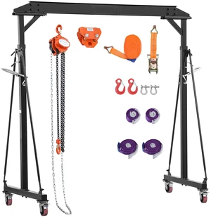 VEVOR Adjustable Gantry Crane, 2200 lbs Capacity, Portable Shop Lift Hoist with 95.7-142.9 in Height Adjustable, Manual Trolley, Hoist, Sling, Shackles, Hooks, for Garage Factory Warehouse Auto Repair VEVOR Adjustable Gantry Crane, 2200 lbs Capacity, Portable Shop Lift Hoist with 95.7-142.9 in Height Adjustable, Manual Trolley, Hoist, Sling, Shackles, Hooks, for Garage Factory Warehouse Auto Repair