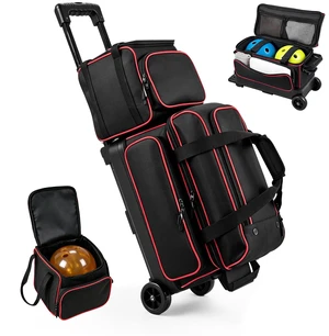 VEVOR 3 Ball Bowling Bag Double Roller Bag with Separate Shoe Compartment, for Bowling Shoes (Up To US Men Size 16), Rolling Ball Bag w/ Wheel, Accessory Pocket, Retractable Handle Extends to 40 in VEVOR 3 Ball Bowling Bag Double Roller Bag with Separate Shoe Compartment, for Bowling Shoes (Up To US Men Size 16), Rolling Ball Bag w/ Wheel, Accessory Pocket, Retractable Handle Extends to 40 in