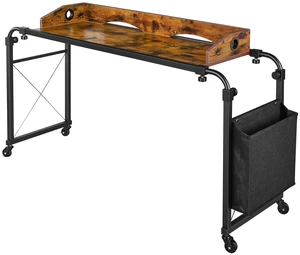 VEVOR Overbed Table 41.7"W x 14.2"D Mobile Bed Desk with Swivel Wheels, for Bedroom Living Room Home Office, Adjustable Height & Length, Rolling Table with Side Storage Pocket & Raised Edge, Brown VEVOR Overbed Table 41.7"W x 14.2"D Mobile Bed Desk with Swivel Wheels, for Bedroom Living Room Home Office, Adjustable Height & Length, Rolling Table with Side Storage Pocket & Raised Edge, Brown