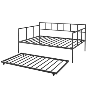 VEVOR Full Size Daybed with Pop Up Trundle Twin Size Metal Day Bed Frame, for Living Room Bedroom Guest Room, Sturdy Metal Design, Space Saving Sofa Bed, 2 Lockable Casters, Easy Assembly, Black VEVOR Full Size Daybed with Pop Up Trundle Twin Size Metal Day Bed Frame, for Living Room Bedroom Guest Room, Sturdy Metal Design, Space Saving Sofa Bed, 2 Lockable Casters, Easy Assembly, Black