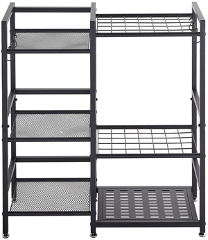 VEVOR Garden Tool Organizer with Guard Rail, 3-Tier Metal Storage Rack, for Rakes/Shovels/Brooms, Yard Utility Holder for Garage/Shed/Outdoor/Lawn Organization, Heavy-Duty Steel, with Hooks, Black VEVOR Garden Tool Organizer with Guard Rail, 3-Tier Metal Storage Rack, for Rakes/Shovels/Brooms, Yard Utility Holder for Garage/Shed/Outdoor/Lawn Organization, Heavy-Duty Steel, with Hooks, Black
