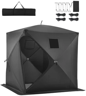VEVOR Pop Up Ice Fishing Tent 3-4 Person 90 x 90 x 77 in Portable Shelter, for Winter Fishing, 58 sq ft Area, 300D Oxford Fabric Hub-Style Shanty, Ice Cube with Anchors, Ropes, Carrying Bag, Black VEVOR Pop Up Ice Fishing Tent 3-4 Person 90 x 90 x 77 in Portable Shelter, for Winter Fishing, 58 sq ft Area, 300D Oxford Fabric Hub-Style Shanty, Ice Cube with Anchors, Ropes, Carrying Bag, Black