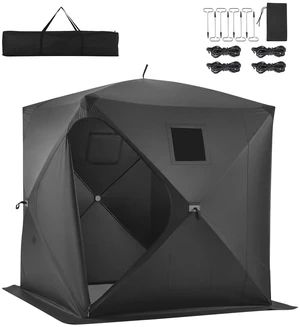 VEVOR Pop Up Ice Fishing Tent 1-2 Person 59 x 59 x 65 in Portable Shelter, for Winter Fishing, 24 sq ft Area, 300D Oxford Fabric Hub-Style Shanty, Ice Cube with Anchors, Ropes, Carrying Bag, Black VEVOR Pop Up Ice Fishing Tent 1-2 Person 59 x 59 x 65 in Portable Shelter, for Winter Fishing, 24 sq ft Area, 300D Oxford Fabric Hub-Style Shanty, Ice Cube with Anchors, Ropes, Carrying Bag, Black