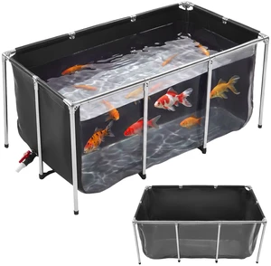 VEVOR Canvas Fish Pond 200 Gal Above Ground Fish Pond Black PVC Koi Tank, Rectangular Goldfish Tank with Clear Viewing Panel, Stainless Steel Frame and Drain Valve, for Breeding Koi and Irrigation VEVOR Canvas Fish Pond 200 Gal Above Ground Fish Pond Black PVC Koi Tank, Rectangular Goldfish Tank with Clear Viewing Panel, Stainless Steel Frame and Drain Valve, for Breeding Koi and Irrigation