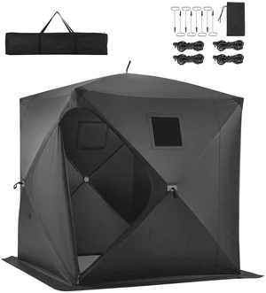 VEVOR Pop Up Ice Fishing Tent 3-4 Person 71 x 71 x 79 in Portable Shelter, for Winter Fishing, 34 sq ft Area, 300D Oxford Fabric Hub-Style Shanty, Ice Cube with Anchors, Ropes, Carrying Bag, Black VEVOR Pop Up Ice Fishing Tent 3-4 Person 71 x 71 x 79 in Portable Shelter, for Winter Fishing, 34 sq ft Area, 300D Oxford Fabric Hub-Style Shanty, Ice Cube with Anchors, Ropes, Carrying Bag, Black