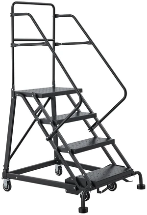 VEVOR 4-Step Rolling Warehouse Ladder, Industrial Alloy Steel Mobile Step Stair, with Handrails, Non-Slip Perforated Steps & Self-Locking Wheels, 450LBS Heavy Duty Platform Ladder for Garage Library VEVOR 4-Step Rolling Warehouse Ladder, Industrial Alloy Steel Mobile Step Stair, with Handrails, Non-Slip Perforated Steps & Self-Locking Wheels, 450LBS Heavy Duty Platform Ladder for Garage Library