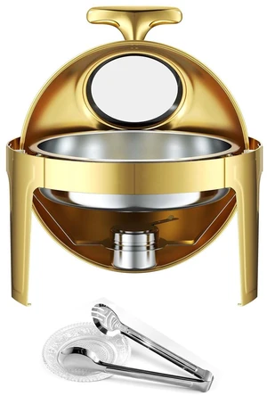 VEVOR 1 Pack Chafing Dish for Buffet Set, 6QT/ 5.7L Stainless Steel Chafer, for Banquet Party Wedding Catering Event, Round Roll Top Buffet Servers and Warmers, with 1 Pot, Glass Lid, Tong, Glass Pad VEVOR 1 Pack Chafing Dish for Buffet Set, 6QT/ 5.7L Stainless Steel Chafer, for Banquet Party Wedding Catering Event, Round Roll Top Buffet Servers and Warmers, with 1 Pot, Glass Lid, Tong, Glass Pad