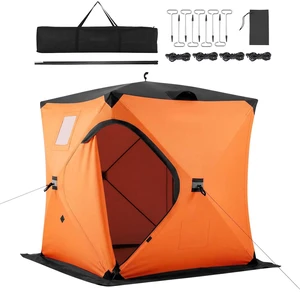 VEVOR Pop Up Ice Fishing Tent 1-2 Person 60 x 60 x 69 in Insulated Shelter, for Winter Fishing, 25 sq ft Area, 600D 4-Layer Fabric, Portable Hub-Style Shanty Cube with Anchors, Ropes, Carrying Bag VEVOR Pop Up Ice Fishing Tent 1-2 Person 60 x 60 x 69 in Insulated Shelter, for Winter Fishing, 25 sq ft Area, 600D 4-Layer Fabric, Portable Hub-Style Shanty Cube with Anchors, Ropes, Carrying Bag