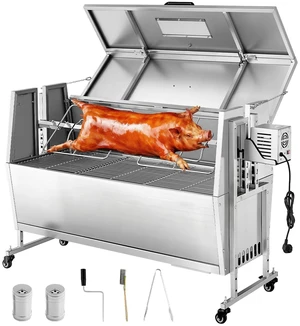 VEVOR Rotisserie Grill 38W BBQ Outdoor Pig & Lamb Spit Roaster, Charcoal Spit Roaster with 132 LBS Capacity, Wheels & 4-Level Height, Stainless Steel Rotisserie Grill Kit for Camping Outdoor Parties VEVOR Rotisserie Grill 38W BBQ Outdoor Pig & Lamb Spit Roaster, Charcoal Spit Roaster with 132 LBS Capacity, Wheels & 4-Level Height, Stainless Steel Rotisserie Grill Kit for Camping Outdoor Parties