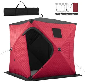 VEVOR Pop Up Ice Fishing Tent 3-4 Person 71 x 71 x 79 in Insulated Shelter, for Winter Fishing, 34 sq ft Area, 600D 4-Layer Fabric, Portable Hub-Style Shanty Cube with Anchors, Ropes, Carry Bag, Red VEVOR Pop Up Ice Fishing Tent 3-4 Person 71 x 71 x 79 in Insulated Shelter, for Winter Fishing, 34 sq ft Area, 600D 4-Layer Fabric, Portable Hub-Style Shanty Cube with Anchors, Ropes, Carry Bag, Red