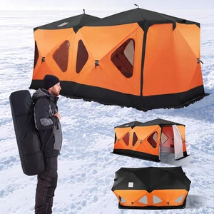 VEVOR Pop Up Ice Fishing Tent 8-10 Person 162x91x91 in Insulated Shelter, for Winter Fishing, 115 sq ft Area, 600D 4-Layer Fabric, Portable Hub-Style Shanty Cube with Anchors, Ropes, Carrying Bag VEVOR Pop Up Ice Fishing Tent 8-10 Person 162x91x91 in Insulated Shelter, for Winter Fishing, 115 sq ft Area, 600D 4-Layer Fabric, Portable Hub-Style Shanty Cube with Anchors, Ropes, Carrying Bag