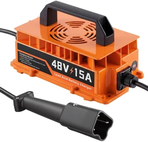 VEVOR Golf Cart Battery Charger 48V 15A Yamaha G29 Drive 3-Pin Leaf Plug, Only for Lead Acid Battery, Aluminum Alloy Shell, Trickle Charging, LED Indicator Light, with Cooling Fan, IP67 Waterproof VEVOR Golf Cart Battery Charger 48V 15A Yamaha G29 Drive 3-Pin Leaf Plug, Only for Lead Acid Battery, Aluminum Alloy Shell, Trickle Charging, LED Indicator Light, with Cooling Fan, IP67 Waterproof