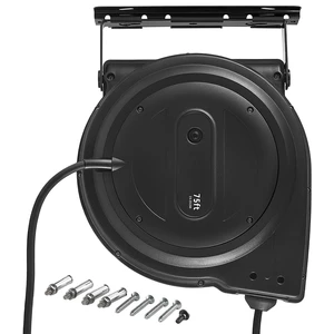 VEVOR Retractable Extension Cord Reel 75FT Heavy Duty 14AWG/3C SJTOW Black, for Ceiling/Wall Mount, 13A Circuit Breaker, Automatic Retractable Power Cord, Lighted Triple Tap, with 180° Swivel Bracket VEVOR Retractable Extension Cord Reel 75FT Heavy Duty 14AWG/3C SJTOW Black, for Ceiling/Wall Mount, 13A Circuit Breaker, Automatic Retractable Power Cord, Lighted Triple Tap, with 180° Swivel Bracket