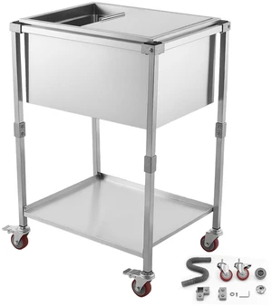 VEVOR Rolling Ice Chest Cooler Cart Stainless Steel Cooling Bin 44.8 Quart, Outdoor Stand Up Cooler Trolley with Wheels, Sliding Lid, Shelf, for Patio Backyard Party Bar Cold Drinks, 26x19.9x38.8 in VEVOR Rolling Ice Chest Cooler Cart Stainless Steel Cooling Bin 44.8 Quart, Outdoor Stand Up Cooler Trolley with Wheels, Sliding Lid, Shelf, for Patio Backyard Party Bar Cold Drinks, 26x19.9x38.8 in