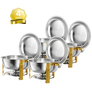 VEVOR 4 Packs Chafing Dishes for Buffet Set, 6QT Stainless Steel Chafer, for Banquet Party Wedding Catering Events, Round Stackable Buffet Servers and Warmers, with 4 Pots and Fuel Holder VEVOR 4 Packs Chafing Dishes for Buffet Set, 6QT Stainless Steel Chafer, for Banquet Party Wedding Catering Events, Round Stackable Buffet Servers and Warmers, with 4 Pots and Fuel Holder