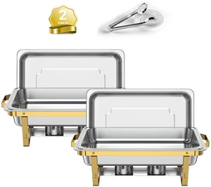 VEVOR 2 Packs Chafing Dishes for Buffet Set, 9QT Stainless Steel Chafer, for Banquet Party Wedding, Rectangle Buffet Server and Warmer, with 1 Full & 2 Half Size Pans, Fuel Holder, Tong, Glass Pad VEVOR 2 Packs Chafing Dishes for Buffet Set, 9QT Stainless Steel Chafer, for Banquet Party Wedding, Rectangle Buffet Server and Warmer, with 1 Full & 2 Half Size Pans, Fuel Holder, Tong, Glass Pad