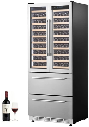 VEVOR 30in Wine Fridge Beer Cooler Refrigerator 120 Bottle 234 Can Capacity, Home Bar, Four-Door & Triple-Zone Compressor Refrigerators, Built-in or Freestanding, Lock, 37-64, Glass Door & LED Light VEVOR 30in Wine Fridge Beer Cooler Refrigerator 120 Bottle 234 Can Capacity, Home Bar, Four-Door & Triple-Zone Compressor Refrigerators, Built-in or Freestanding, Lock, 37-64, Glass Door & LED Light