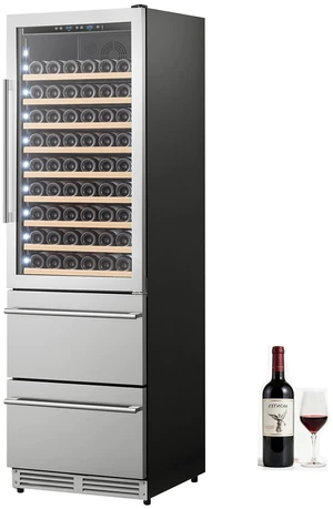 VEVOR 24in Wine Fridge Beer Cooler Refrigerator 108 Bottle 150 Can Capacity, Home Bar, Triple-Door & Dual Zone Compressor Refrigerators, Built-in or Freestanding, Lock, 37-72, Glass Door & LED Light VEVOR 24in Wine Fridge Beer Cooler Refrigerator 108 Bottle 150 Can Capacity, Home Bar, Triple-Door & Dual Zone Compressor Refrigerators, Built-in or Freestanding, Lock, 37-72, Glass Door & LED Light