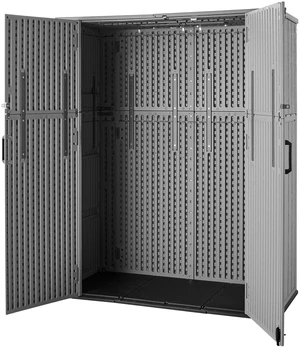 VEVOR Outdoor Storage Shed 59 Cu Ft Vertical Resin Storage Cabinet Gray, for Garage, Backyard Patio Accessories and Garden Tools, Waterproof Outside Lawn Mower Shed with Lockable Doors and Floor VEVOR Outdoor Storage Shed 59 Cu Ft Vertical Resin Storage Cabinet Gray, for Garage, Backyard Patio Accessories and Garden Tools, Waterproof Outside Lawn Mower Shed with Lockable Doors and Floor
