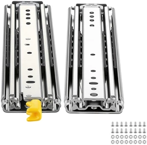 VEVOR Heavy Duty Drawer Slides, 16 inch 500 lbs with Lock Side Mount Rails, for Cabinets, Kitchen, Workbench, RV, 3-Fold Full Extension Ball Bearing Rails, Carbon Steel, with Screws & Nuts, 1 Pair VEVOR Heavy Duty Drawer Slides, 16 inch 500 lbs with Lock Side Mount Rails, for Cabinets, Kitchen, Workbench, RV, 3-Fold Full Extension Ball Bearing Rails, Carbon Steel, with Screws & Nuts, 1 Pair