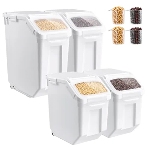 VEVOR Rice Storage Container 4 Pack 24lbs/3.96Gal x 2 + 32lbs/5.28Gal x 2, for Kitchen Pantry, 15Lx2 + 20Lx2 Dog Food Dispenser, Grain Cereal Flour Ingredient Storage Bin, Measuring Cup, Airtight Lid VEVOR Rice Storage Container 4 Pack 24lbs/3.96Gal x 2 + 32lbs/5.28Gal x 2, for Kitchen Pantry, 15Lx2 + 20Lx2 Dog Food Dispenser, Grain Cereal Flour Ingredient Storage Bin, Measuring Cup, Airtight Lid
