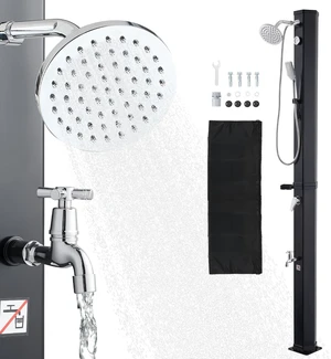 Vevor 10.6 Gal Solar Heated Shower, 6.7ft Showerhead Height Outdoor Shower, with Handheld & Foot Faucet, Hot & Cold Water Adjustment, Freestanding for Backyard Poolside Beach Pool, Black Vevor 10.6 Gal Solar Heated Shower, 6.7ft Showerhead Height Outdoor Shower, with Handheld & Foot Faucet, Hot & Cold Water Adjustment, Freestanding for Backyard Poolside Beach Pool, Black
