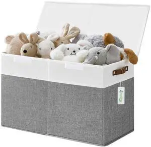 Large Toy Storage Box with Lids, Collapsible Sturdy Baby Storage Organizer Chest Bin Basket for Kids, Boys, Girls, Playroom, Nursery, Bedroom, Closet 25"x13"x16" (Gray and White) Large Toy Storage Box with Lids, Collapsible Sturdy Baby Storage Organizer Chest Bin Basket for Kids, Boys, Girls, Playroom, Nursery, Bedroom, Closet 25"x13"x16" (Gray and White)