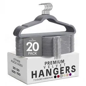 Velvet Hangers 20 Pack, Grey Velvet Hangers 20 Pack, Grey