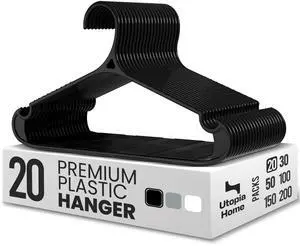 Plastic Hangers 20 Pack Non-Slip with Pants Bar Black Plastic Hangers 20 Pack Non-Slip with Pants Bar Black