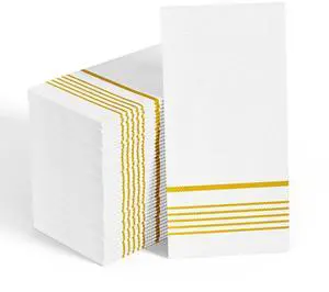 200 Paper Dinner Napkins, 2 Ply Gold and White Guest Hand Towels for Party 200 Paper Dinner Napkins, 2 Ply Gold and White Guest Hand Towels for Party