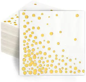 100 Pcs Gold Cocktail Napkins, 3-Ply, 5 x 5 Inches, White 100 Pcs Gold Cocktail Napkins, 3-Ply, 5 x 5 Inches, White