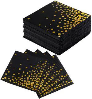 80 Pk 3-Ply Black Gold Cocktail Napkins, 5" Stylish Paper Napkins 80 Pk 3-Ply Black Gold Cocktail Napkins, 5" Stylish Paper Napkins