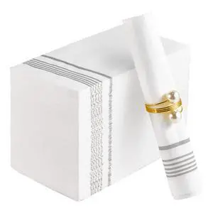 100 Paper Napkins Disposable Guest Towels, 3-ply Silver Dinner Napkins 100 Paper Napkins Disposable Guest Towels, 3-ply Silver Dinner Napkins