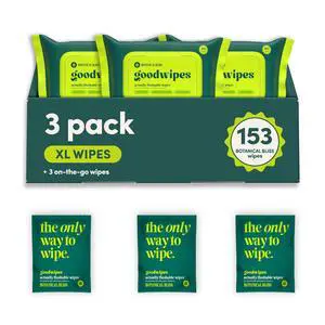 Flushable Wipes - Botanical Bliss, 153 Wipes (3 Pack + 3 Singles) Flushable Wipes - Botanical Bliss, 153 Wipes (3 Pack + 3 Singles)