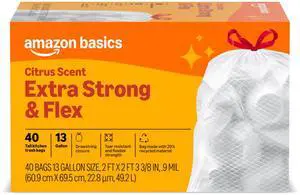 Extra Strong & Flex Tall Kitchen Drawstring Trash Bags, Citrus Scent, 13 Gallon, 40 Count Extra Strong & Flex Tall Kitchen Drawstring Trash Bags, Citrus Scent, 13 Gallon, 40 Count
