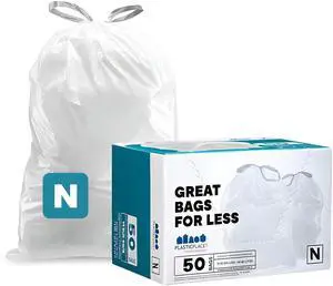 Custom Fit Trash Bags, Compatible with simplehuman Code N (50 Count) White Drawstring Garbage Liners 12-13 Gallon / 45-50 Liters, 22.5" x 31.5" Custom Fit Trash Bags, Compatible with simplehuman Code N (50 Count) White Drawstring Garbage Liners 12-13 Gallon / 45-50 Liters, 22.5" x 31.5"