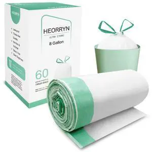 8 Gallon Drawstring Trash Bags,0.79 Mil Strong 60 Count Medium Garbage Bags 8 Gallon Drawstring Trash Bags,0.79 Mil Strong 60 Count Medium Garbage Bags