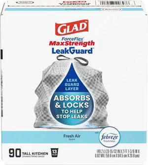 ForceFlex MaxStrength LeakGuard Trash Bags, 13 Gal, Fresh Air, 90 Ct (Package May Vary) ForceFlex MaxStrength LeakGuard Trash Bags, 13 Gal, Fresh Air, 90 Ct (Package May Vary)