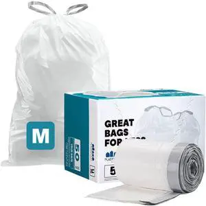 Custom Fit Trash Bags, Compatible with simplehuman Code M (50 Count) White Drawstring Garbage Liners 12 Gallon / 45 Liters, 21" x 30.5" Custom Fit Trash Bags, Compatible with simplehuman Code M (50 Count) White Drawstring Garbage Liners 12 Gallon / 45 Liters, 21" x 30.5"