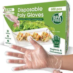 600 Pack Disposable Food Prep Gloves Clear Polyethylene, Latex- BPA & Powder-Free Bulk Kitchen Gloves for Cooking, Catering, BBQ, Baking, Restaurant Food Handling 600 Pack Disposable Food Prep Gloves Clear Polyethylene, Latex- BPA & Powder-Free Bulk Kitchen Gloves for Cooking, Catering, BBQ, Baking, Restaurant Food Handling