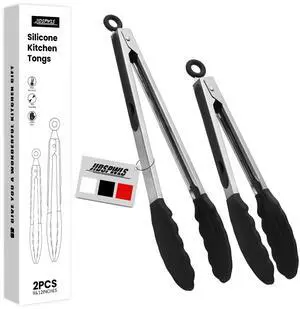 2 Pack Black Premium Stainless Steel Heat Resistant Kitchen Tongs for cooking,set of 9" and 12",Non Scratch Silicone cooking Tong Tip for Cooking Pans,Strong Grip BBQ tongs for Grabbing Hot Food 2 Pack Black Premium Stainless Steel Heat Resistant Kitchen Tongs for cooking,set of 9" and 12",Non Scratch Silicone cooking Tong Tip for Cooking Pans,Strong Grip BBQ tongs for Grabbing Hot Food