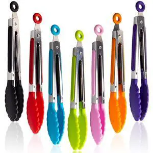7 Pack Kitchen Tongs Set 7-Inch Color Mini Small Food Tongs with Stainless Steel Silicon Handles and Nylon Tips Heat Resistant Tongs for Cooking, Serving, BBQ, Grilling, Salad and More 7 Pack Kitchen Tongs Set 7-Inch Color Mini Small Food Tongs with Stainless Steel Silicon Handles and Nylon Tips Heat Resistant Tongs for Cooking, Serving, BBQ, Grilling, Salad and More
