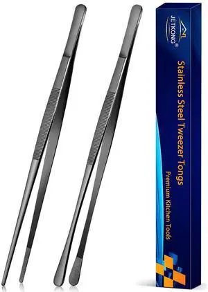 2 Pcs 12-Inch Kitchen Tweezers Tongs with Precision Serrated Tips, Stainless Steel Chef Tweezer Professional Cooking Tweezers for BBQ, Plating and Serving (12-Inch, Black) 2 Pcs 12-Inch Kitchen Tweezers Tongs with Precision Serrated Tips, Stainless Steel Chef Tweezer Professional Cooking Tweezers for BBQ, Plating and Serving (12-Inch, Black)