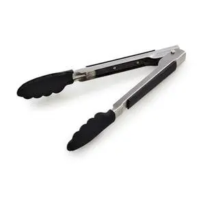 Silicone Tipped Side Locking Tongs, Black, 9 Inch Silicone Tipped Side Locking Tongs, Black, 9 Inch
