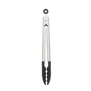 Silicone Tipped Stainless Steel Tongs, 12 Inch, Black Silicone Tipped Stainless Steel Tongs, 12 Inch, Black