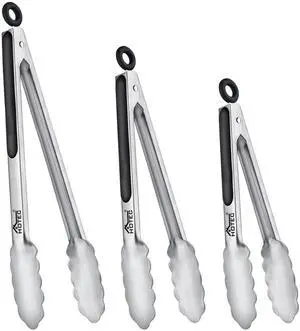 Stainless Steel Kitchen Tongs, Locking Metal Food Tongs for Cooking, Serving, BBQ, Grill & Air Fryer with Non-Slip Grip, Set of 3-7", 9" and 12" Stainless Steel Kitchen Tongs, Locking Metal Food Tongs for Cooking, Serving, BBQ, Grill & Air Fryer with Non-Slip Grip, Set of 3-7", 9" and 12"