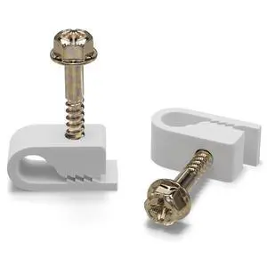 Single Cable Clips with Screws - 1/4 Inch Coaxial Cable Clamps Outdoor - Exterior Cord Management for Coax, CAT Ethernet, Electrical Wire - Screw Clamps for Wires - 100 PCS, White Single Cable Clips with Screws - 1/4 Inch Coaxial Cable Clamps Outdoor - Exterior Cord Management for Coax, CAT Ethernet, Electrical Wire - Screw Clamps for Wires - 100 PCS, White